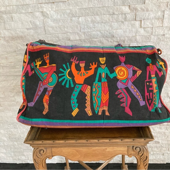 🧡💚💙💜bright cotton canvas duffel /w zip inner pocket Happy dancers/ musicians - Picture 2 of 16